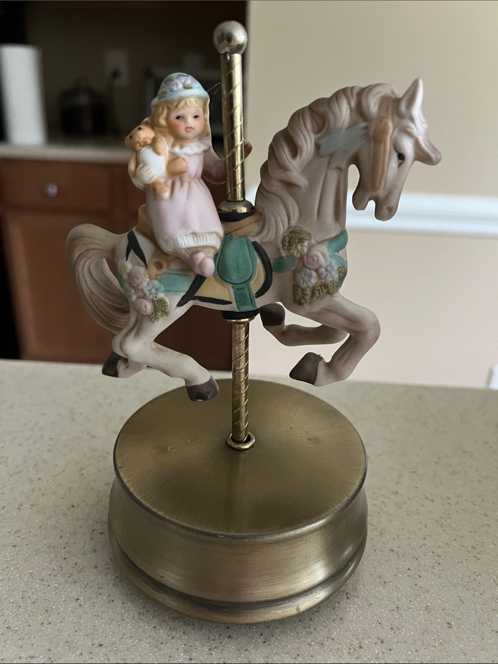 Porcelain Carousel Horse Figurine with Little Girl